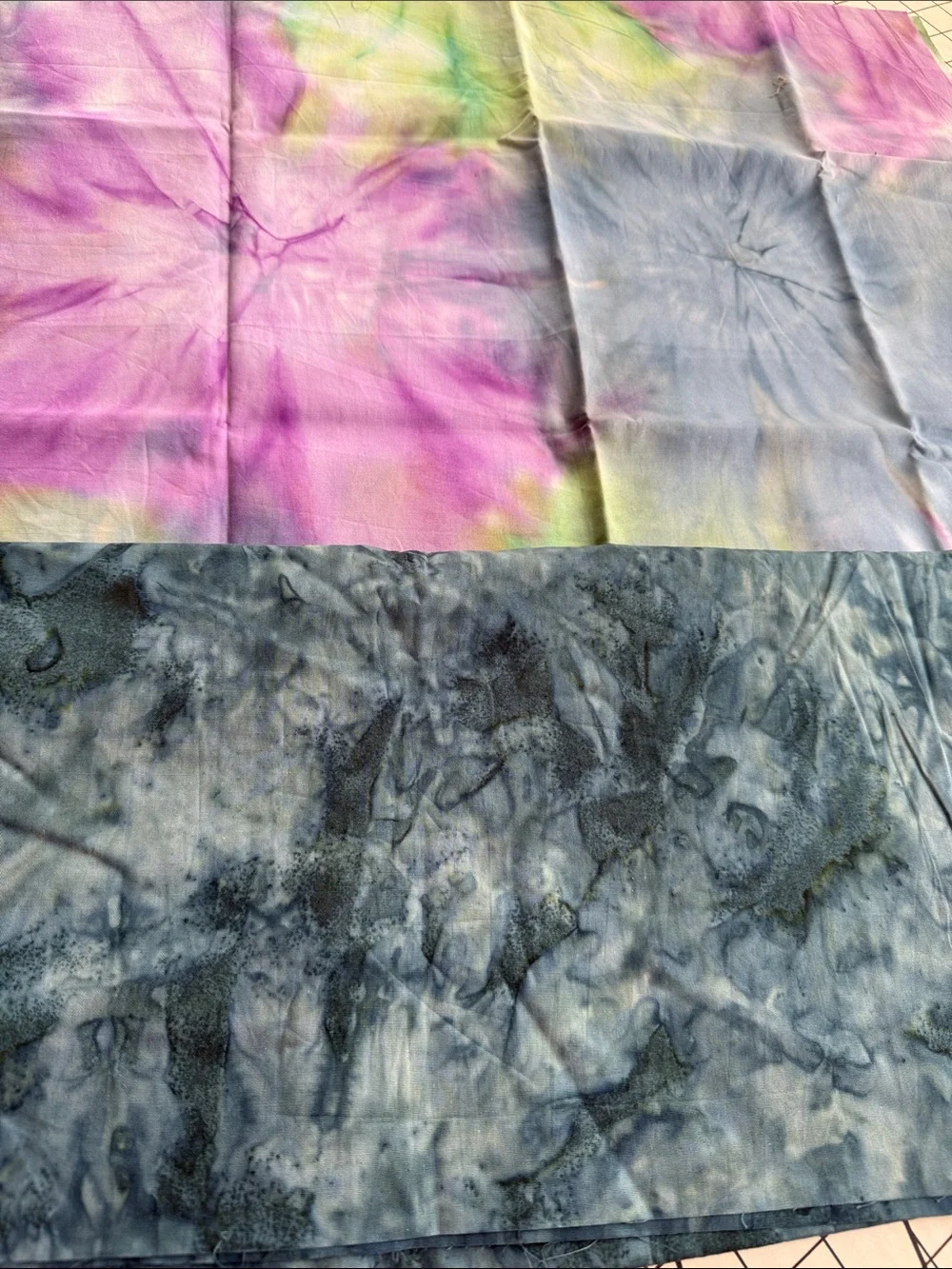 Hand Dyed Batik Quilting Cotton Fabric Lot Blue Purple Green 1 Yard+Fat Quarter
